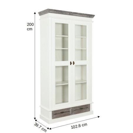 Vitrina Cu 2 Usi Si 2 Sertare Cabana Alb Si Gri, 102.8 Cm-01