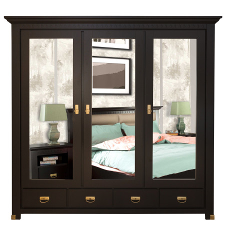 Set Dormitor Saint Tropez, Pat Cu Dimensiune Saltea 160 X 200, Dulap De 207.8 Cm, 2 Noptiere, Vopsit Negru-01