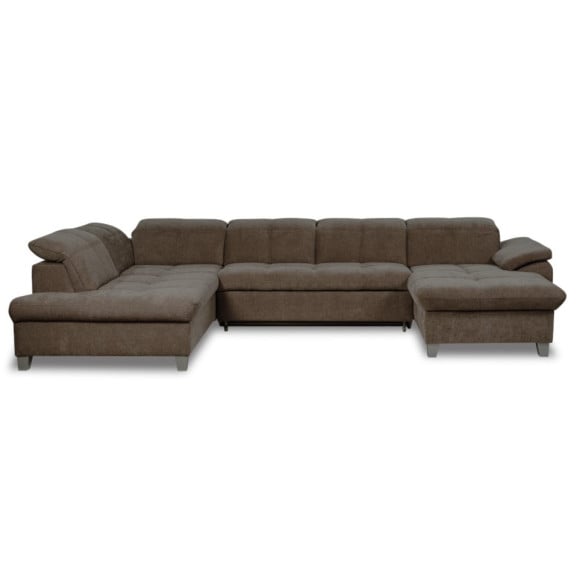Coltar U Extensibil Sevilia Lux, Stanga, 6 Locuri, Tetiere Reglabile, Maro Mocca, 355 Cm