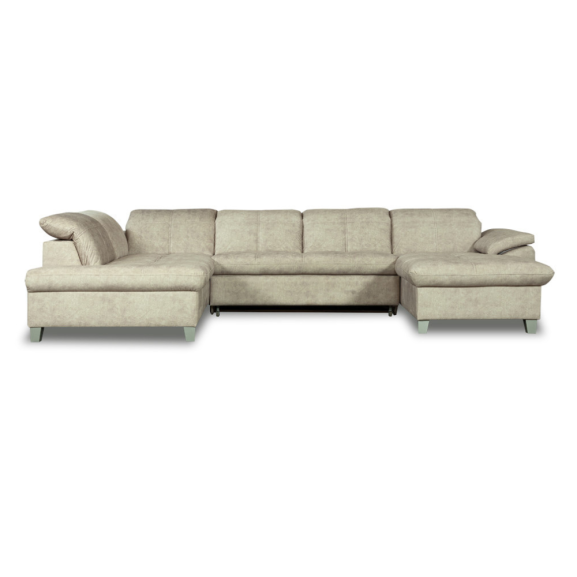 Coltar U Extensibil Sevilia Lux, Stanga, 6 Locuri, Tetiere Reglabile, Bej, 355 Cm
