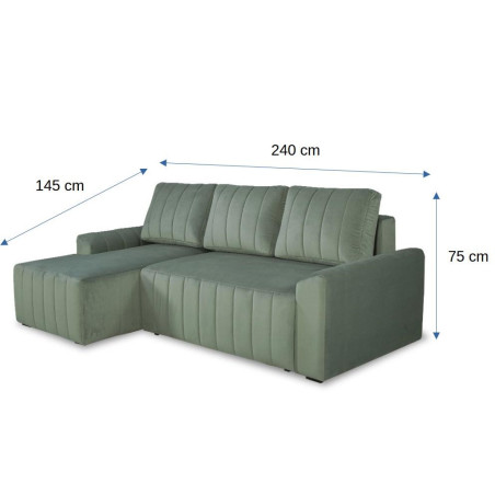 Coltar Extensibil Stanga Mark, Catifea, 4 Locuri, Lada Depozitare, Verde, 240 Cm-01