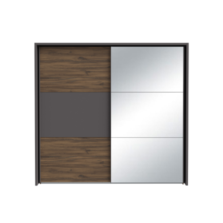 Dulap Cu Oglinda Si Rama Delicate, 2 Usi Glisante, 5 Polite, Stejar Justus si Gri Wolfram Uni, 225.5 Cm-01