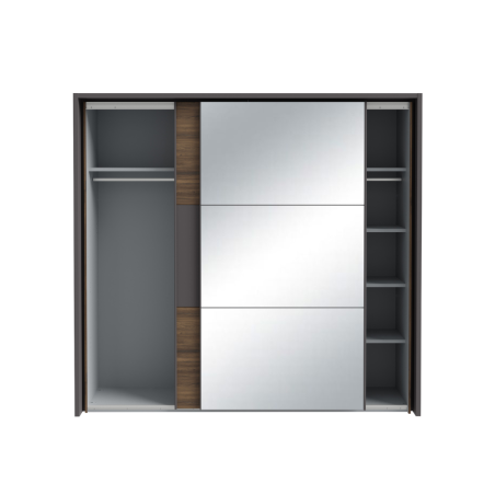 Dulap Cu Oglinda Si Rama Delicate, 2 Usi Glisante, 5 Polite, Stejar Justus si Gri Wolfram Uni, 225.5 Cm-01