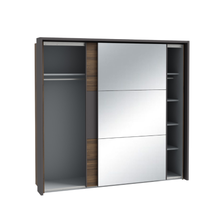 Dulap Cu Oglinda Si Rama Delicate, 2 Usi Glisante, 5 Polite, Stejar Justus si Gri Wolfram Uni, 225.5 Cm-01