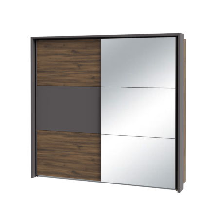 Dulap Cu Oglinda Si Rama Delicate, 2 Usi Glisante, 5 Polite, Stejar Justus si Gri Wolfram Uni, 225.5 Cm-01