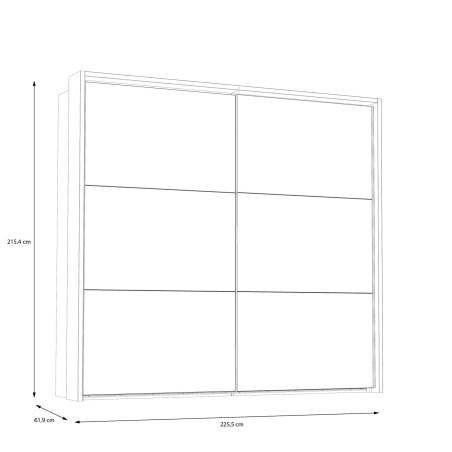 Dulap Cu Rama Delicate, 2 Usi Glisante, 5 Polite, Stejar Justus si Gri Wolfram Uni, 225.5 Cm-01