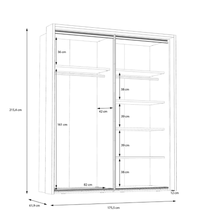 Dulap Cu Rama Delicate, 2 Usi Glisante, 5 Polite, Stejar Justus si Gri Wolfram Uni, 175.5 Cm-01