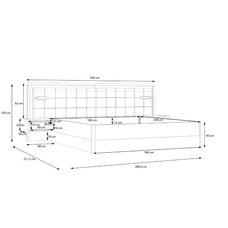 Pat Tapitat Cu 2 Noptiere Delicate, Stejar Justus Si Gri Wolfram Uni, Dimensiune Saltea 180 x 200 Cm-01