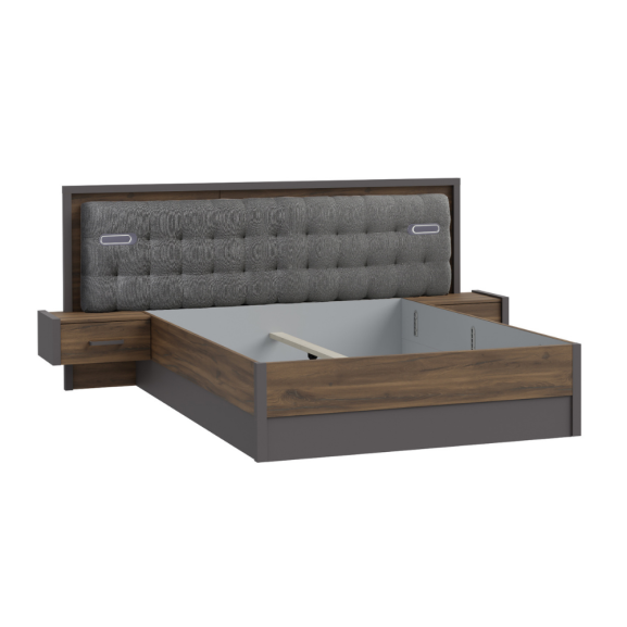 Pat Cu Noptiere Delicate, Dimensiune Saltea 140 x 190 CmStejar Justus Si Gri Wolfram Uni