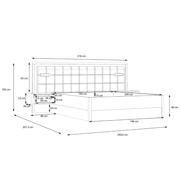 Pat Cu Noptiere Delicate, Dimensiune Saltea 140 x 190 CmStejar Justus Si Gri Wolfram Uni