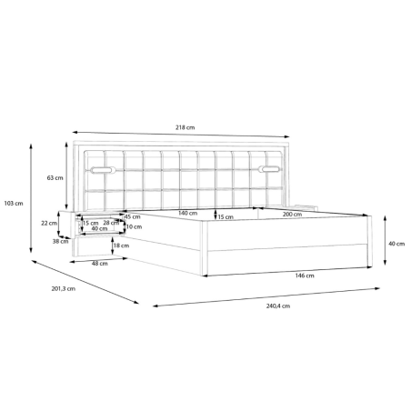 Pat Cu Noptiere Delicate, Stejar Justus Si Gri Wolfram Uni, Dimensiune Saltea 140 x 190 Cm-01