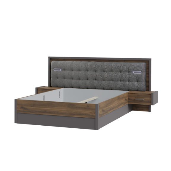 Pat Cu Noptiere Delicate, Dimensiune Saltea 140 x 190 CmStejar Justus Si Gri Wolfram Uni