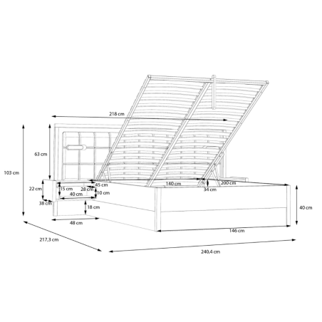 Pat Cu Noptiere Si Somiera Rabatabila Delicate, Stejar Justus Si Gri Wolfram Uni, Dimensiune Saltea 140 x 190 Cm-01