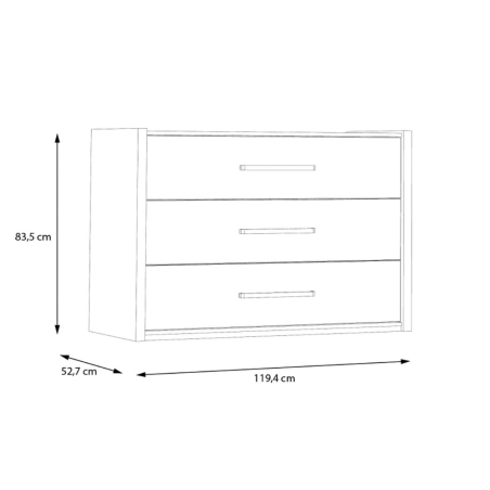 Comoda Cu 3 Sertare Delicate, Stejar Justus Si Gri Wolfram Uni, 119.4 Cm-01