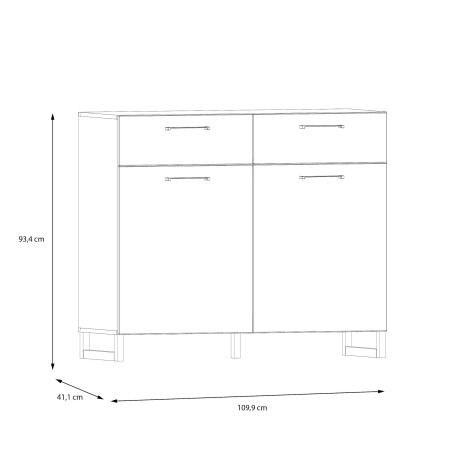 Comoda 2 Usi Si 2 Sertare Sibille, Gri Deschis, 109.9 Cm-01