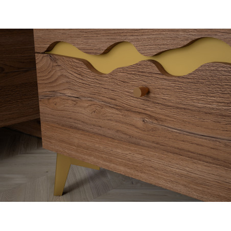 Noptiera Cu 2 Sertare Kattla, Stejar Colonial Si Auriu, 60.2 Cm-01