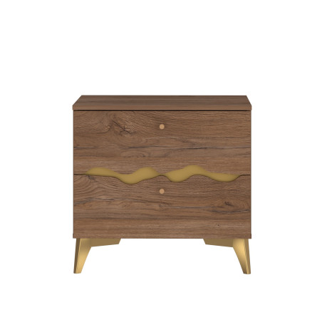 Noptiera Cu 2 Sertare Kattla, Stejar Colonial Si Auriu, 60.2 Cm-01