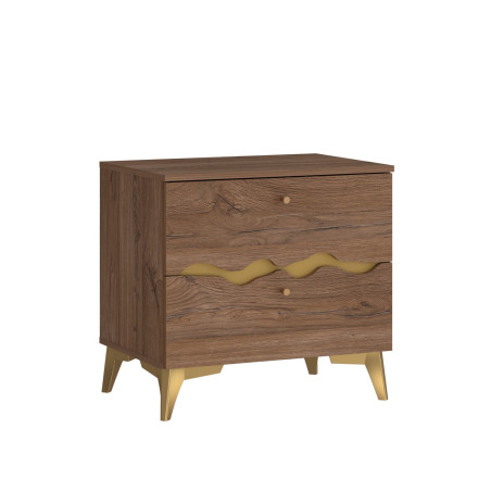 Noptiera Cu 2 Sertare Kattla, Stejar Colonial Si Auriu, 60.2 Cm-01