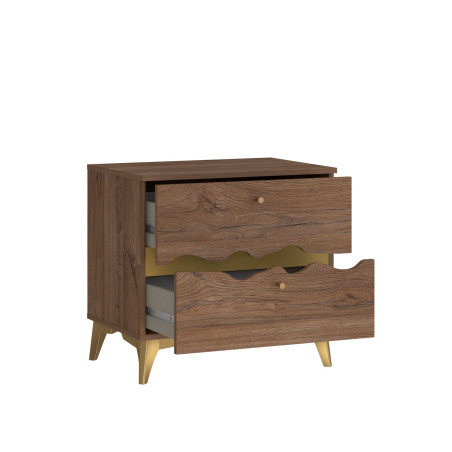 Noptiera Cu 2 Sertare Kattla, Stejar Colonial Si Auriu, 60.2 Cm-01