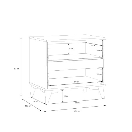 Noptiera Cu 2 Sertare Kattla, Stejar Colonial Si Auriu, 60.2 Cm-01