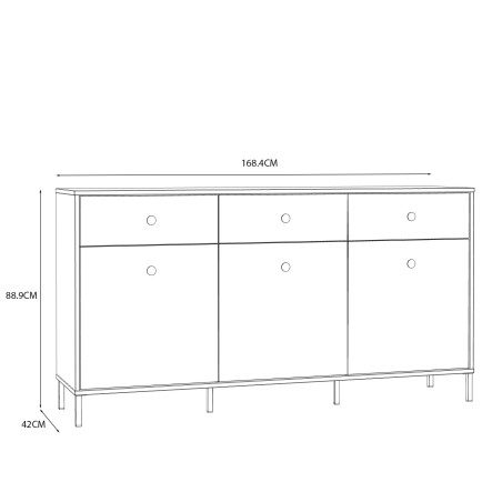 Bufet Cu 3 Usi Si 3 Sertare Supervita, Nisipiu Si Auriu, 168.4 Cm-01