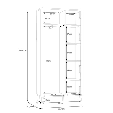 Dulap Cu 2 Usi Flexytone, Stejar Mauvella Si Negru Mat, 93.3 Cm-01