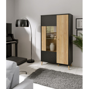 Vitrina Cu 2 Usi Flexytone, Stejar Mauvella Si Negru Mat, 93.3 Cm