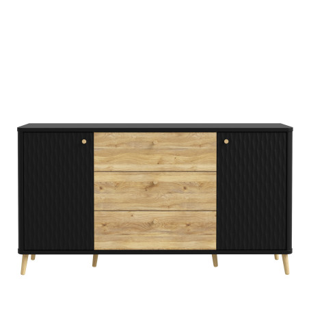 Bufet Cu 2 Usi Si 3 Sertare Flexytone, Stejar Mauvella Si Negru Mat, 158 Cm-01