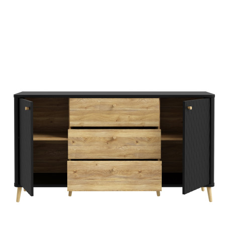 Bufet Cu 2 Usi Si 3 Sertare Flexytone, Stejar Mauvella Si Negru Mat, 158 Cm-01