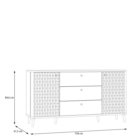 Bufet Cu 2 Usi Si 3 Sertare Flexytone, Stejar Mauvella Si Negru Mat, 158 Cm-01