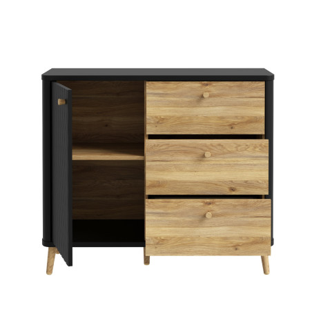 Comoda Cu 1 Usa Si 3 Sertare Flexytone, Stejar Mauvella Si Negru Mat, 98.3 Cm FXSK221L-M838-01