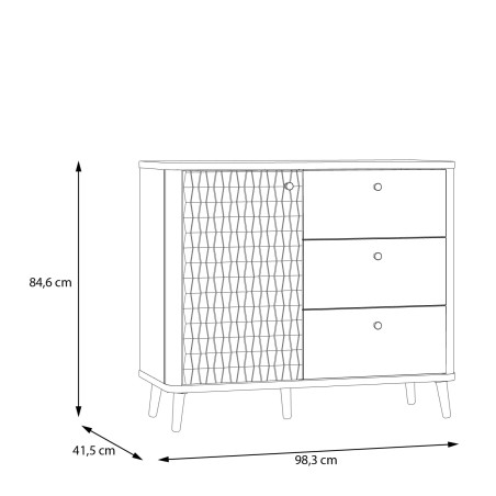 Comoda Cu 1 Usa Si 3 Sertare Flexytone, Stejar Mauvella Si Negru Mat, 98.3 Cm FXSK221L-M838-01