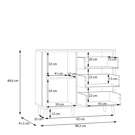 Comoda Cu 1 Usa Si 3 Sertare Flexytone, Stejar Mauvella Si Negru Mat, 98.3 Cm FXSK221L-M838-01