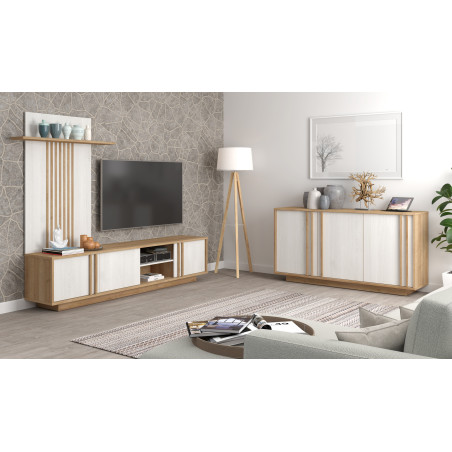 Comoda TV Santo Stejar Riviera Cu Stejar Alb, 222 Cm-01