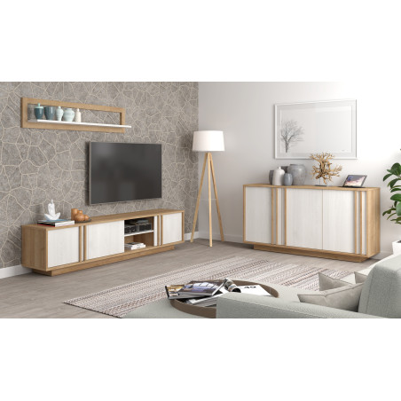 Comoda TV Santo Stejar Riviera Cu Stejar Alb, 222 Cm-01