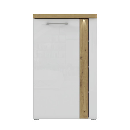 Comoda Cu 1 Usa Hol Tuluza, Stejar Artisan Si Alb Lucios, 60.4 Cm-01