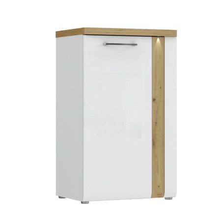 Comoda Cu 1 Usa Hol Tuluza, Stejar Artisan Si Alb Lucios, 60.4 Cm-01