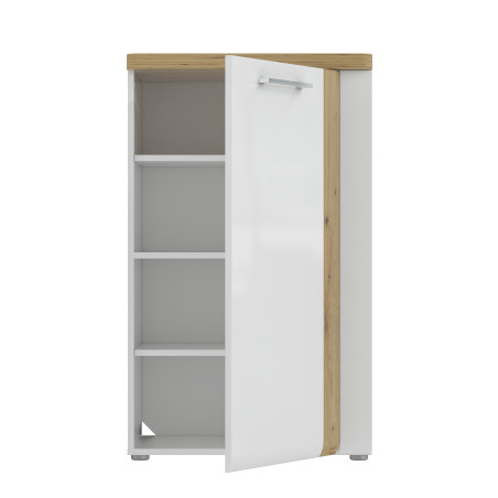 Comoda Cu 1 Usa Hol Tuluza, Stejar Artisan Si Alb Lucios, 60.4 Cm-01
