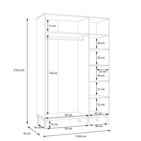 Set Dormitor Pickadilly,  Dulap Cu 3 Usi, 2 Noptiere Si Pat Cu somiera Rabatabila, Dimensiune saltea 160 x 200 Cm-01