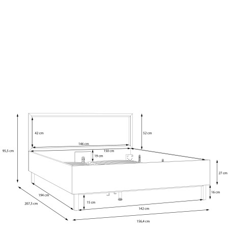 Set Pat Cu somiera Pickadilly, Gri Deschis Si Stejar Pamantiu, Dimensiune saltea 150 x 200 Cm-01