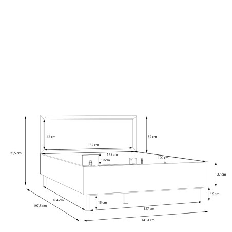 Set Pat cu somiera Pickadilly, Gri Deschis Si Stejar Pamantiu, Dimensiune Saltea 135x190 Cm-01