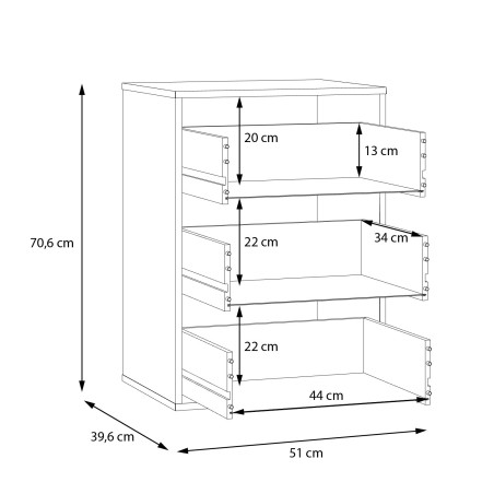 Comoda Interior Cu 3 Sertare Dulap Pickadilly, Gri, 51 Cm-01