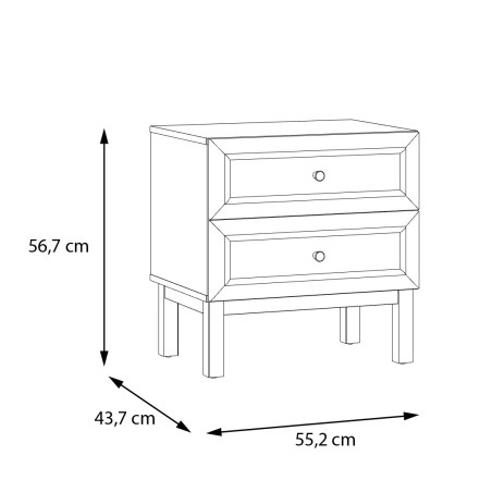 Noptiera Cu 2 Sertare Pickadilly, Gri Deschis Si Stejar Pamantiu, 55.2 Cm-01