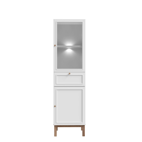 Vitrina 2 Usi Si 1 Sertar Pickadilly, Gri Deschis Si Stejar Pamantiu, 50.2 Cm-01