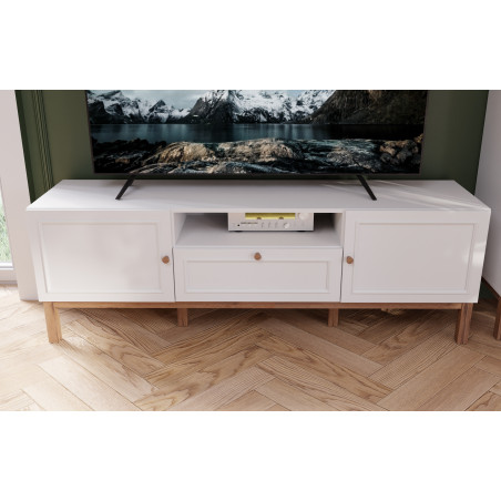 Comoda TV 1 Sertar Si 2 Usi Pickadilly, Gri Deschis Si Stejar Pamantiu, 159.6 Cm-01