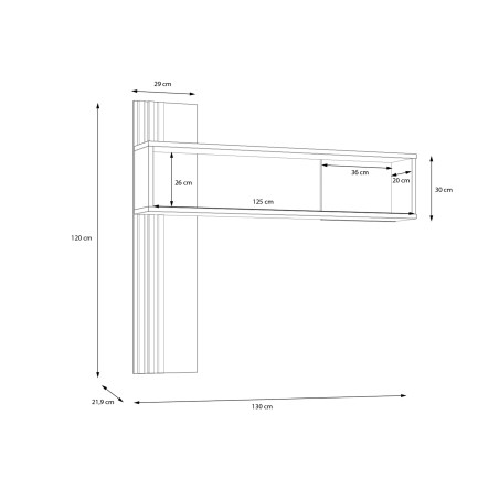 Raft De Perete Suspendat Jeremix, Stejar Mauvella Si Negru Mat, 130 Cm-01