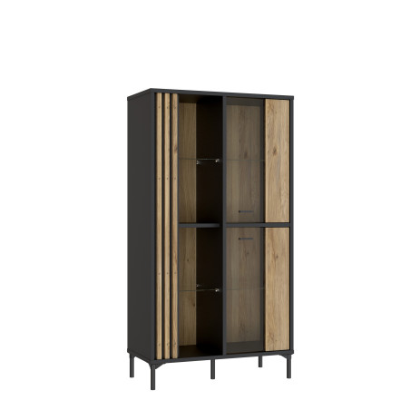 Vitrina Joasa Cu 2 Usi Jeremix, Stejar Mauvella Si Negru Mat, 87 Cm-01
