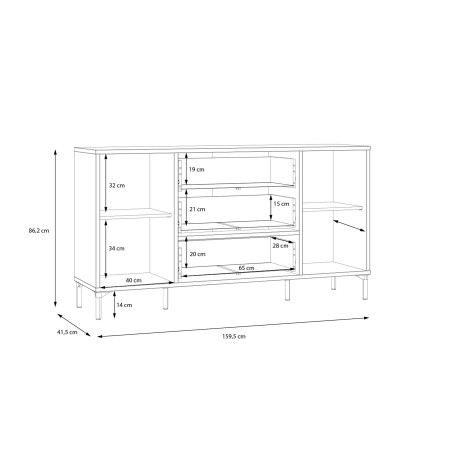 Bufet 2 Usi Si 3 Sertare Jeremix, Stejar Mauvella Si Negru Mat, 159.5 Cm-01