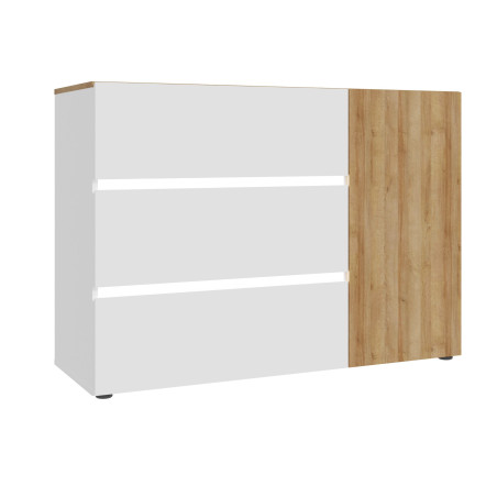 Comoda Cu 1 Usa Si 3 Sertare Longbeach, Stejar Riviera Si Alb Super Lucios, 114.9 Cm-01