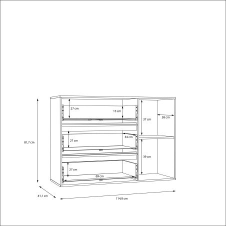 Comoda Cu 1 Usa Si 3 Sertare Longbeach, Stejar Riviera Si Alb Super Lucios, 114.9 Cm-01